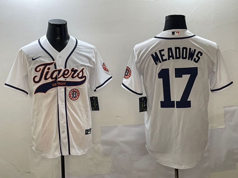 Men Detroit Tigers #17 Meadows White Jointly Name 2025 Nike MLB Jersey style 5->detroit tigers->MLB Jersey